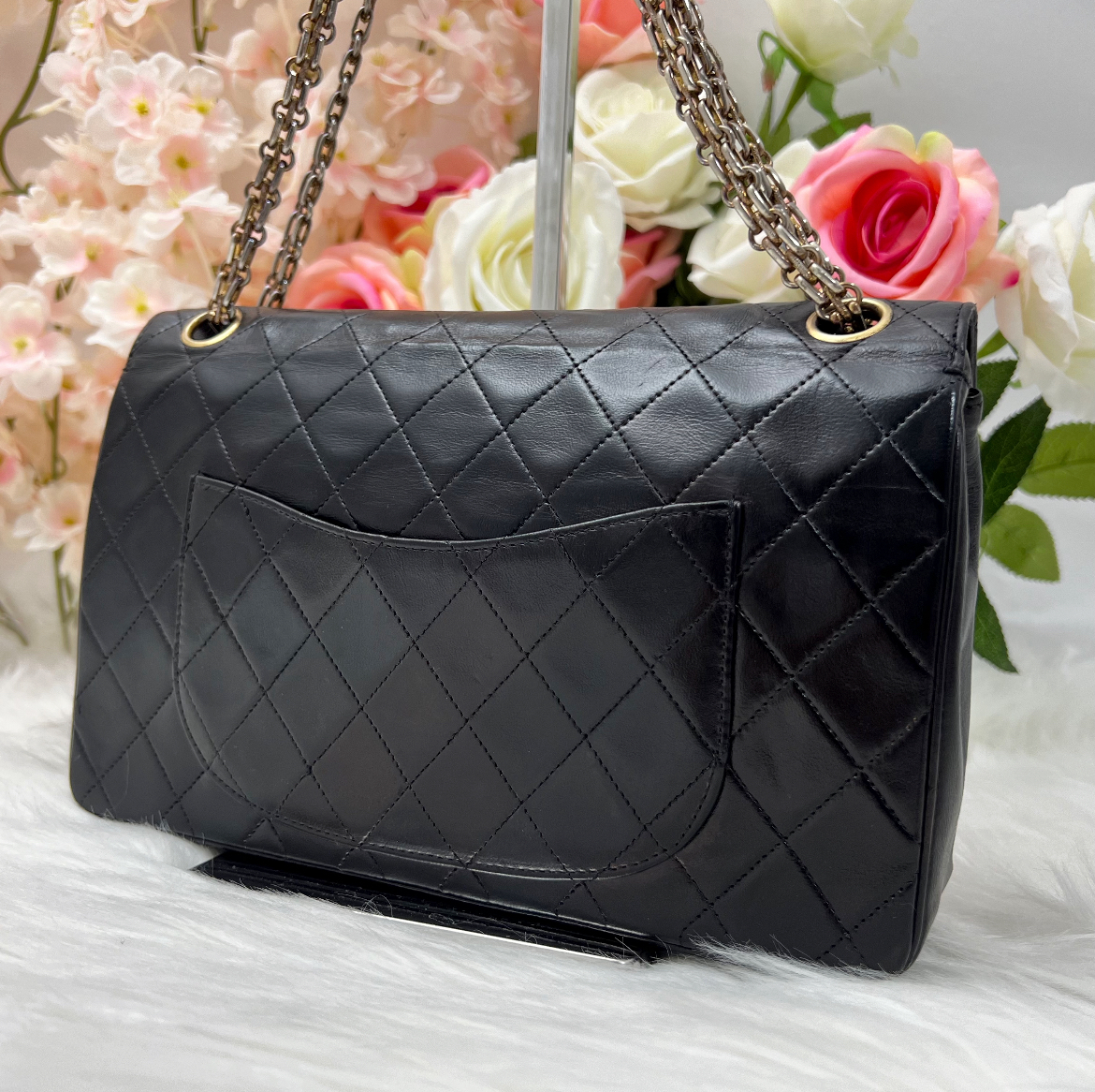 1円スタート CHANEL シャネル ラムスキン マトラッセ ダブルフラップ ダブルチェーン チェーンショルダーバッグ ブラック ゴールド金具