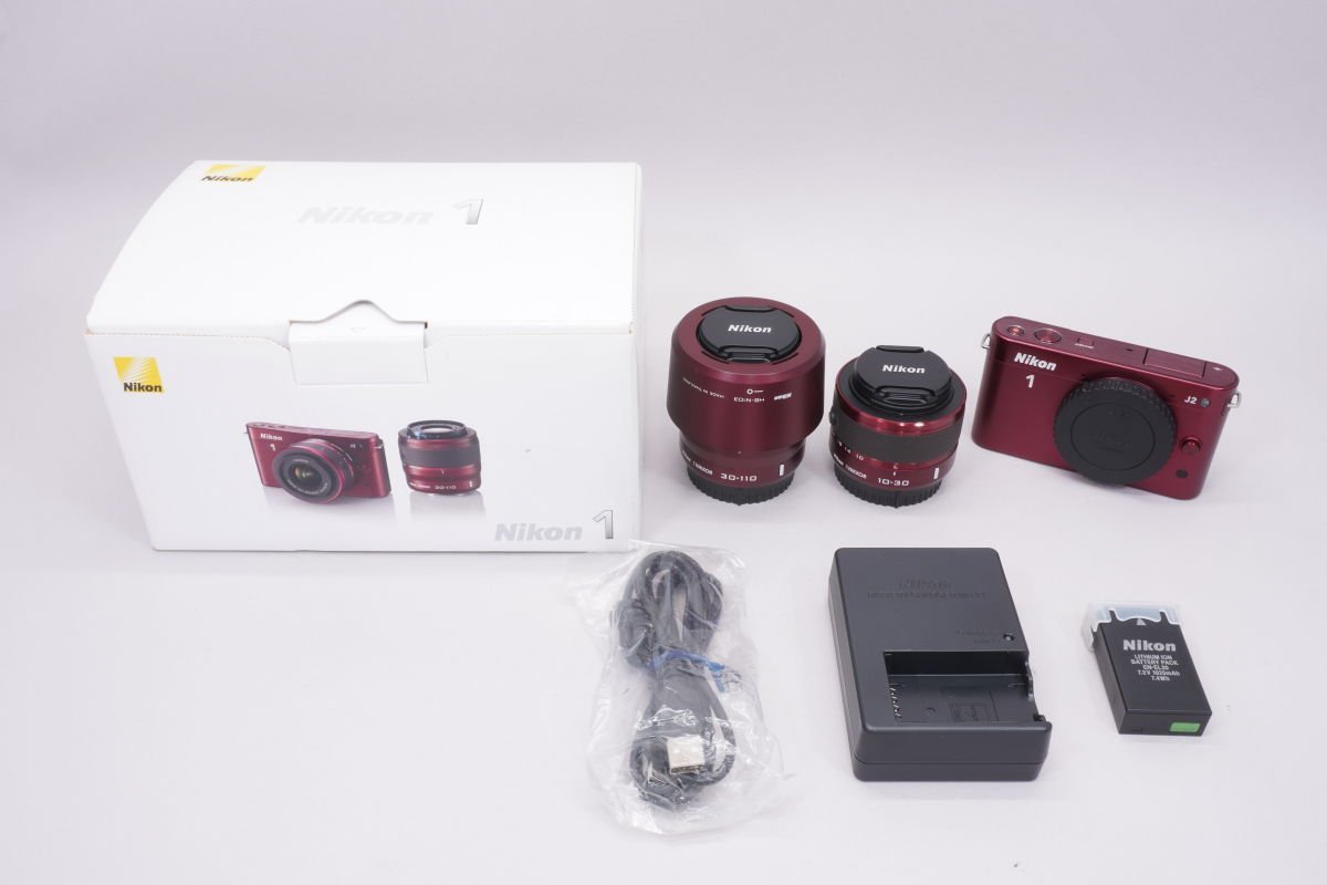 ミラーレスカメラ Nikon 1 J2 ダブルズームキット レッド ■Nikon★Joshin(ジャンク)9898【1円開始・送料無料】_画像1