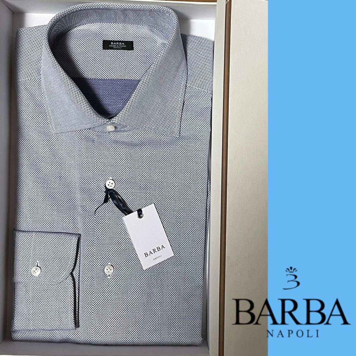新品 BARBA / バルバ ピンドット織り ドレスシャツ size 40ブルー系