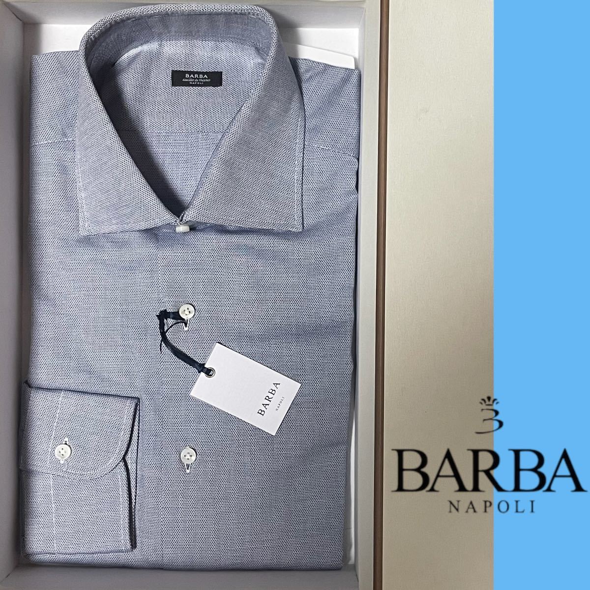 新品 BARBA / バルバ ピンドット織り ドレスシャツ size 40 ブルー系 3
