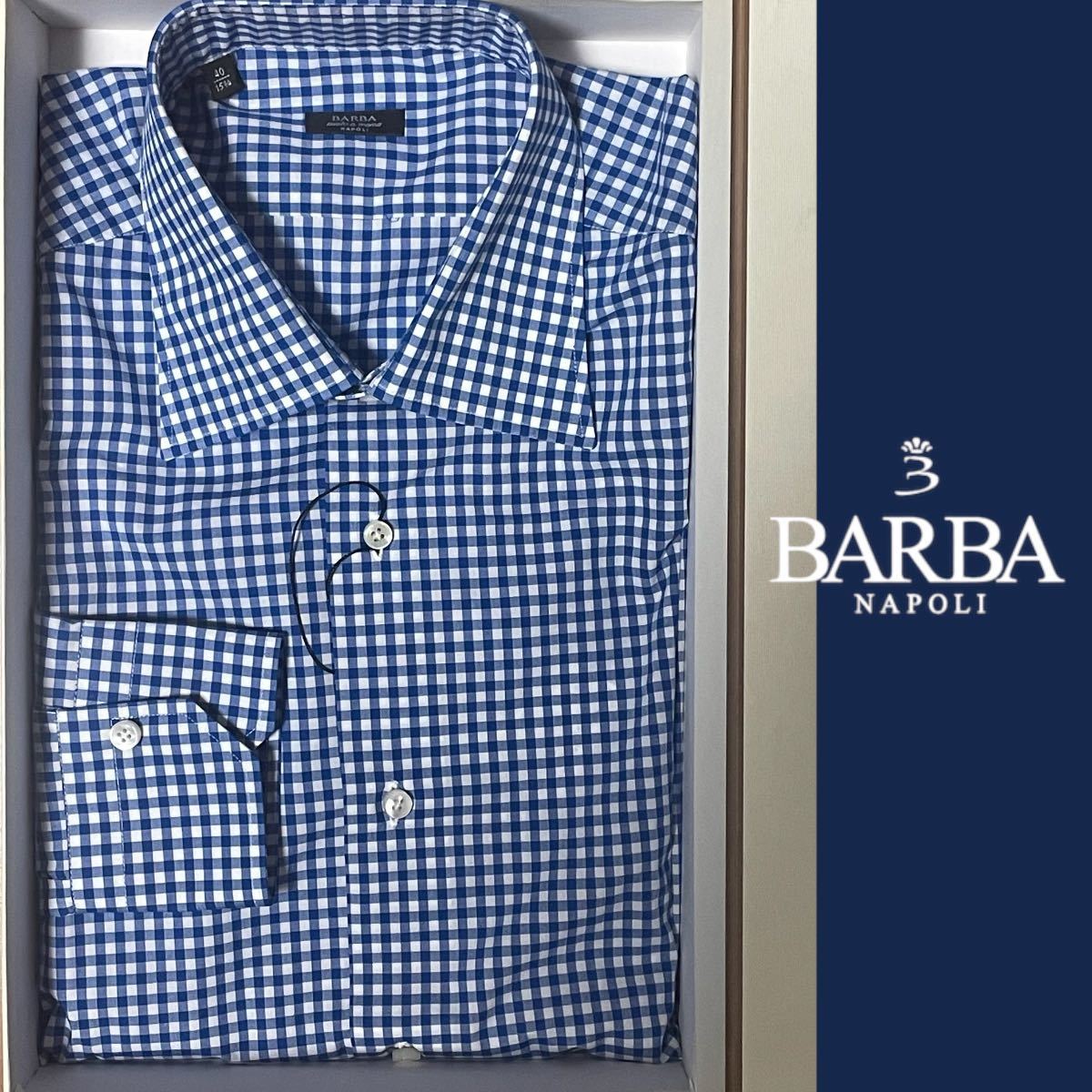 新品 BARBA / バルバ チェック柄 ドレスシャツ size 40ブルー
