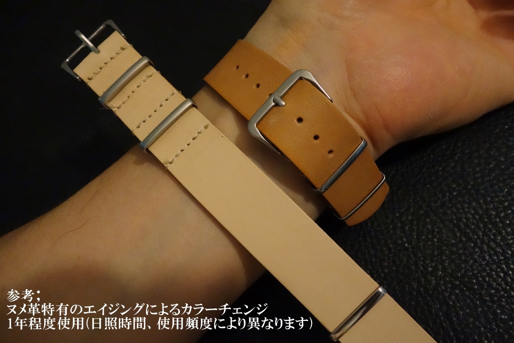 ◆Leather NATO G10Strap◆高品質国産本牛革カーフヌメ革 NATURAL 18mm カスタムオーダー(BUCKLE COLOR) 受注生産 日本製 腕時計ベルト_画像9