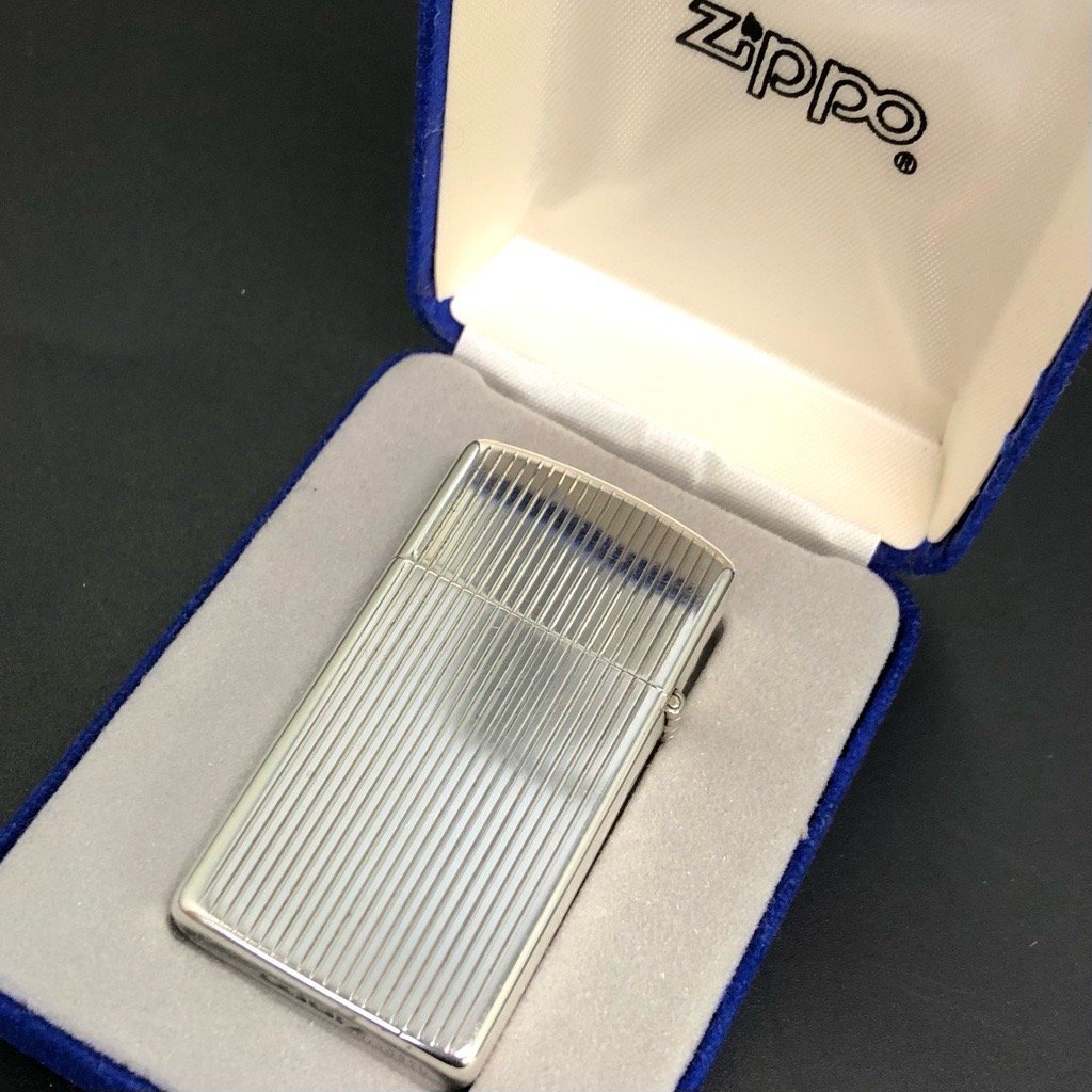 Zippo ジッポー STERLING SILVER シルバー ライター 着火確認済 スリム ストライプ オイルライター ケース付 ジッポ 正規品 最落無_画像3