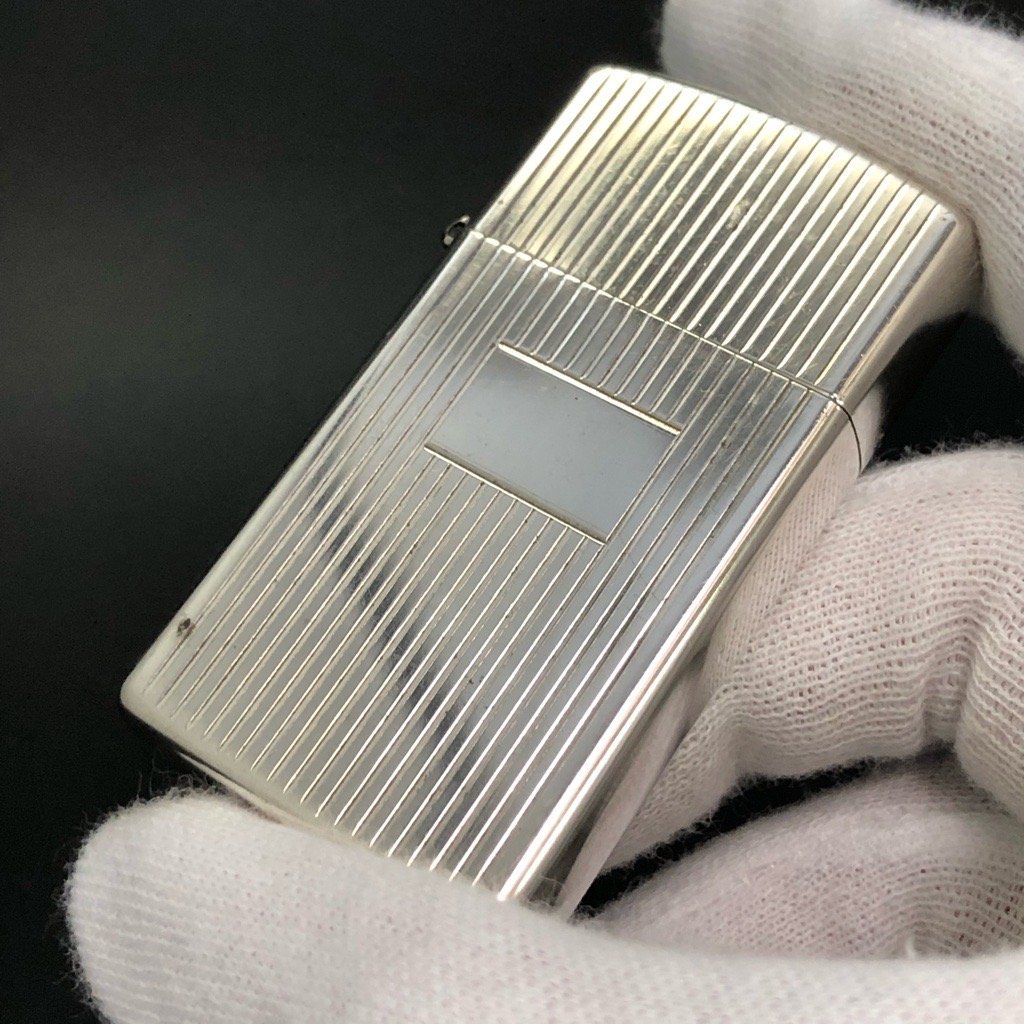 Zippo ジッポー STERLING SILVER シルバー ライター 着火確認済 スリム ストライプ オイルライター ケース付 ジッポ 正規品 最落無_画像6