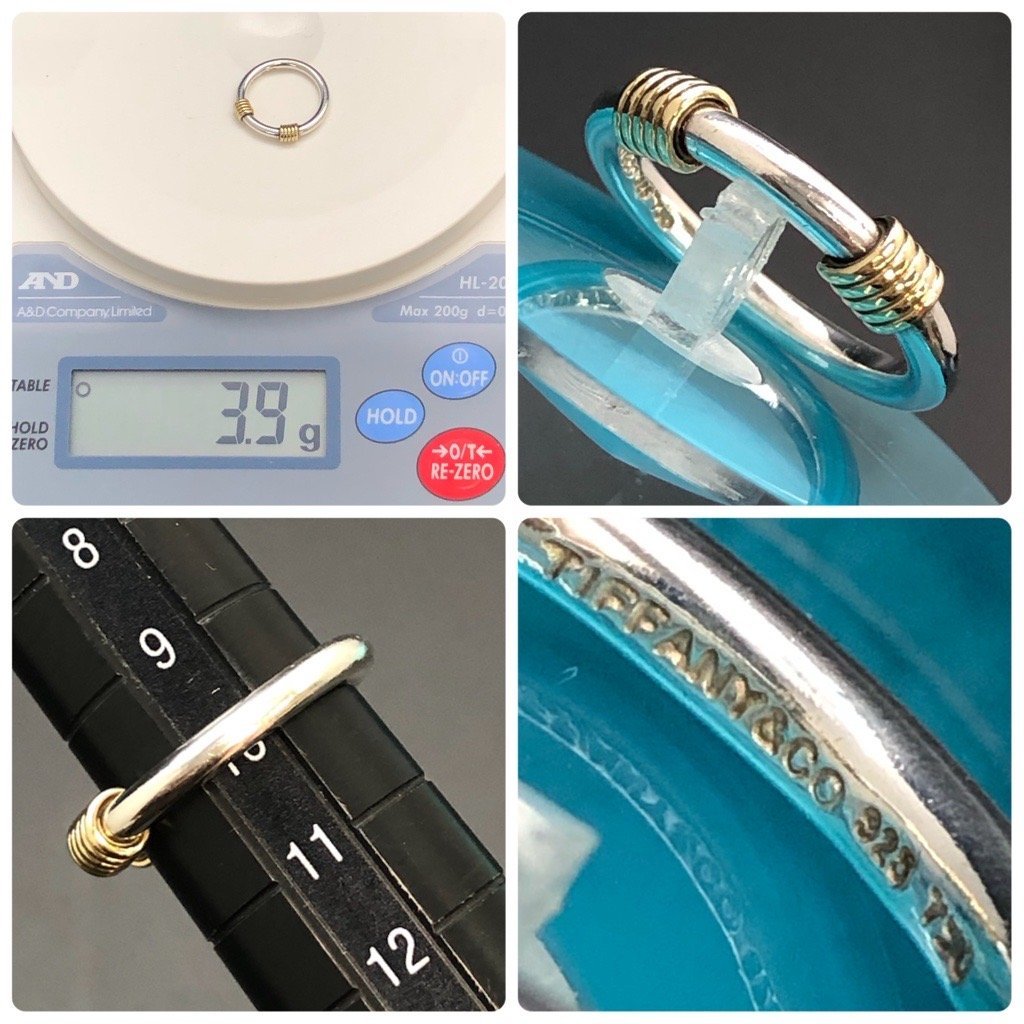 良品 TIFFANY&Co ティファニー K18×SV925 指輪 2点set ダブルアイリング バンドウィズ 2ワイヤーリング 7号/10号 コンビ シルバー 最落無_画像8