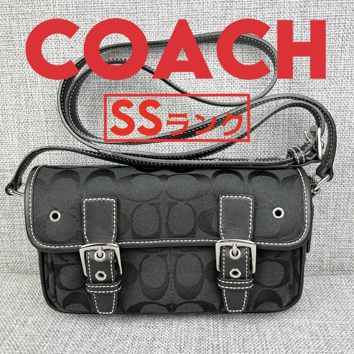 未使用★COACH コーチ スモールショルダーバッグ キャンバス＆本革レザー 黒 純正袋付き_画像1