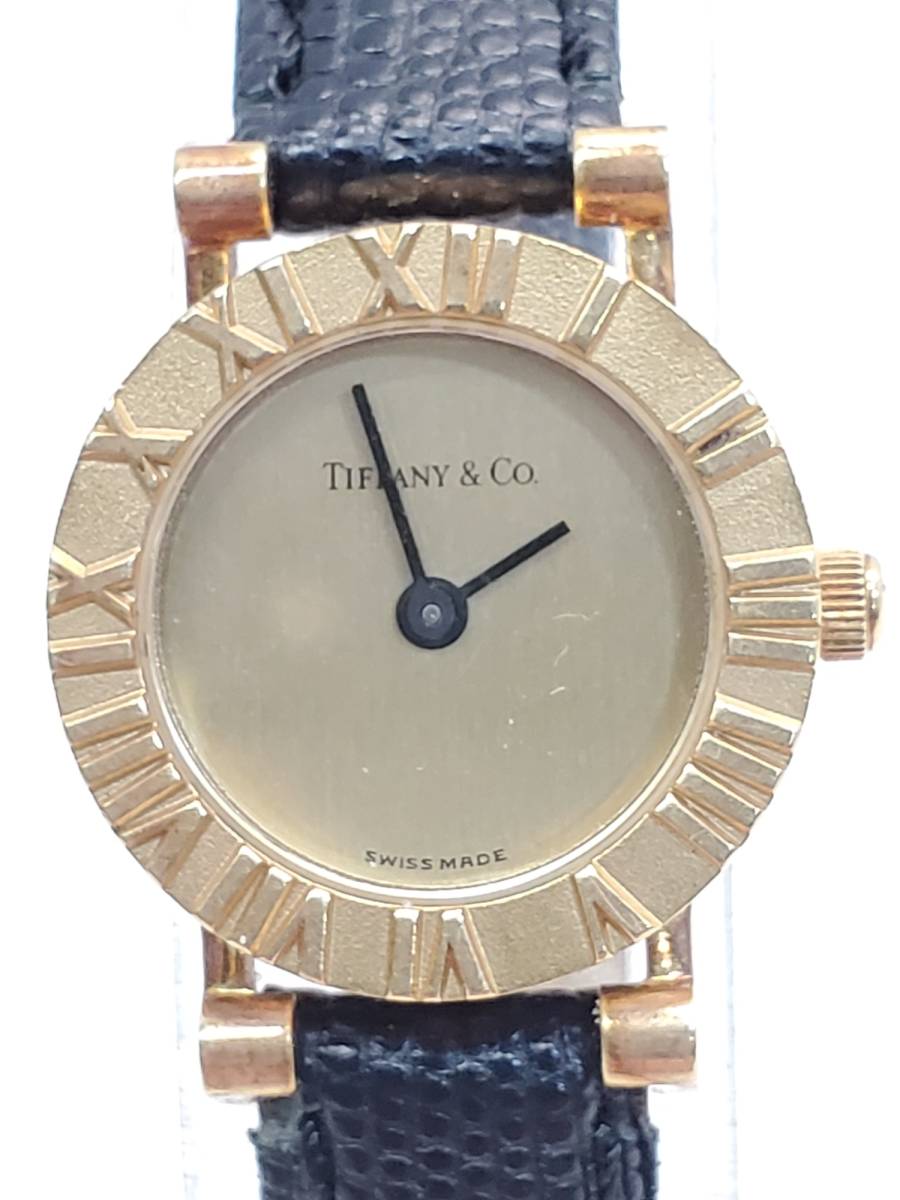 §　F2222 Tiffany&Co. ティファニー アトラス 腕時計 D286.753 18K ゴールド クォーツ レディース 元箱 動作OK 中古 ※ベルトの傷みあり_画像3