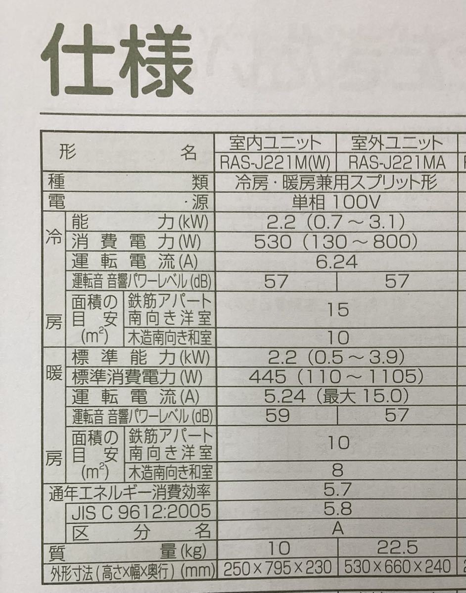 東芝 2022年製 TOSHIBA J-Mシリーズ エアコン おもに6畳用 6畳～9畳 2.2kW 100V 除湿 暖房 冷房 RAS-J221M _画像10