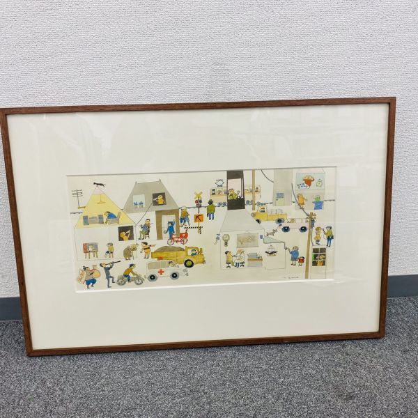 yN001-H15-2757 ▲ 安野光雅 町の風景 絵画 美術品 約68.5cm×45.5cm×2.5cm_画像1