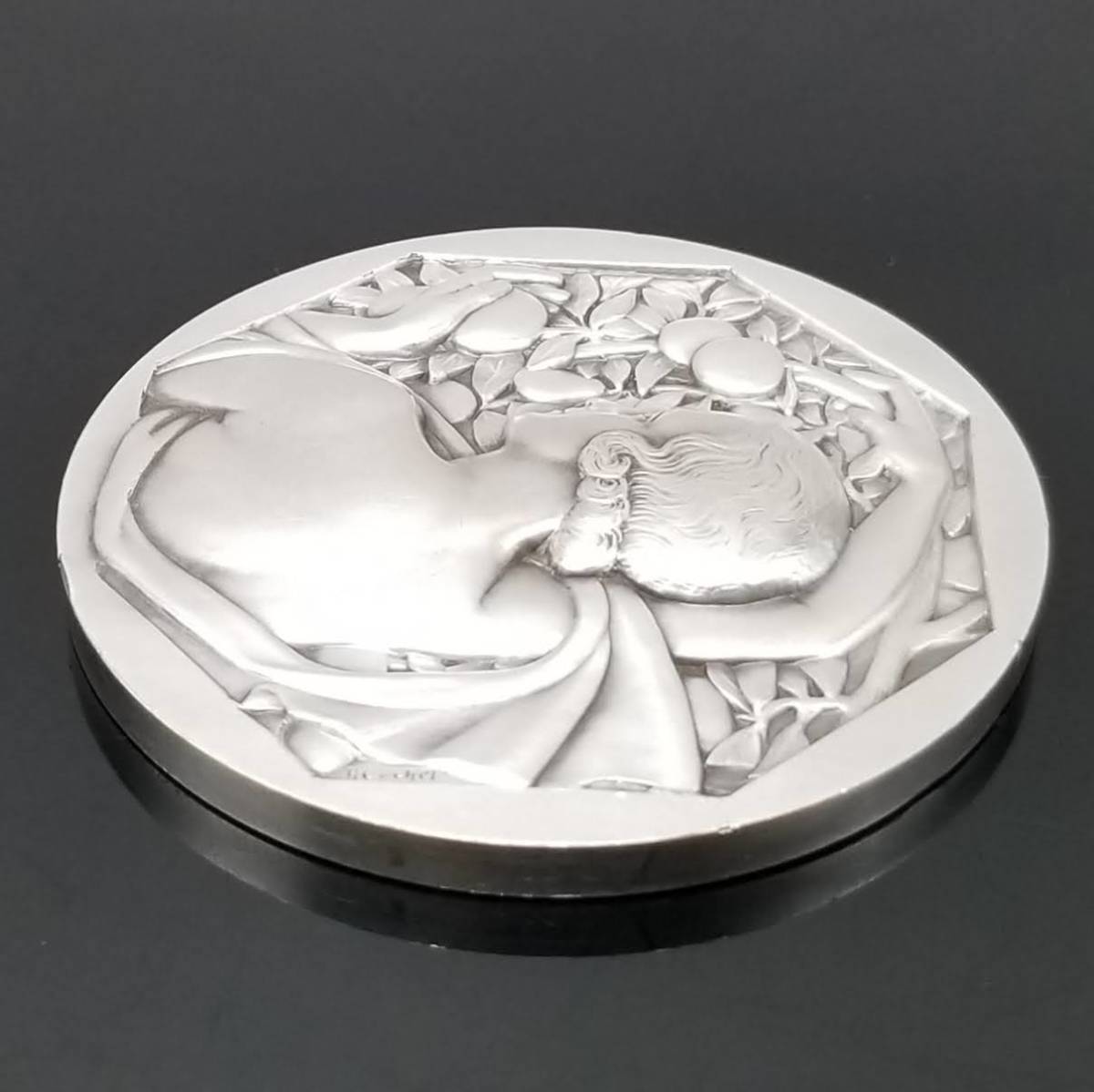 【超大型！】1934年 フランス ブロンズ メダル コイン アールヌーボー アールデコ 銀メッキ 古銭 貨幣 61g 5cm_画像7