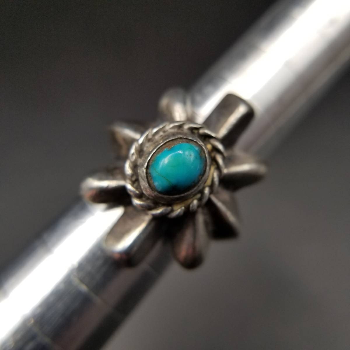  silver plating flower motif turquoise color oval meki deer n Biker Vintage ring ring jewelry import Y13-N