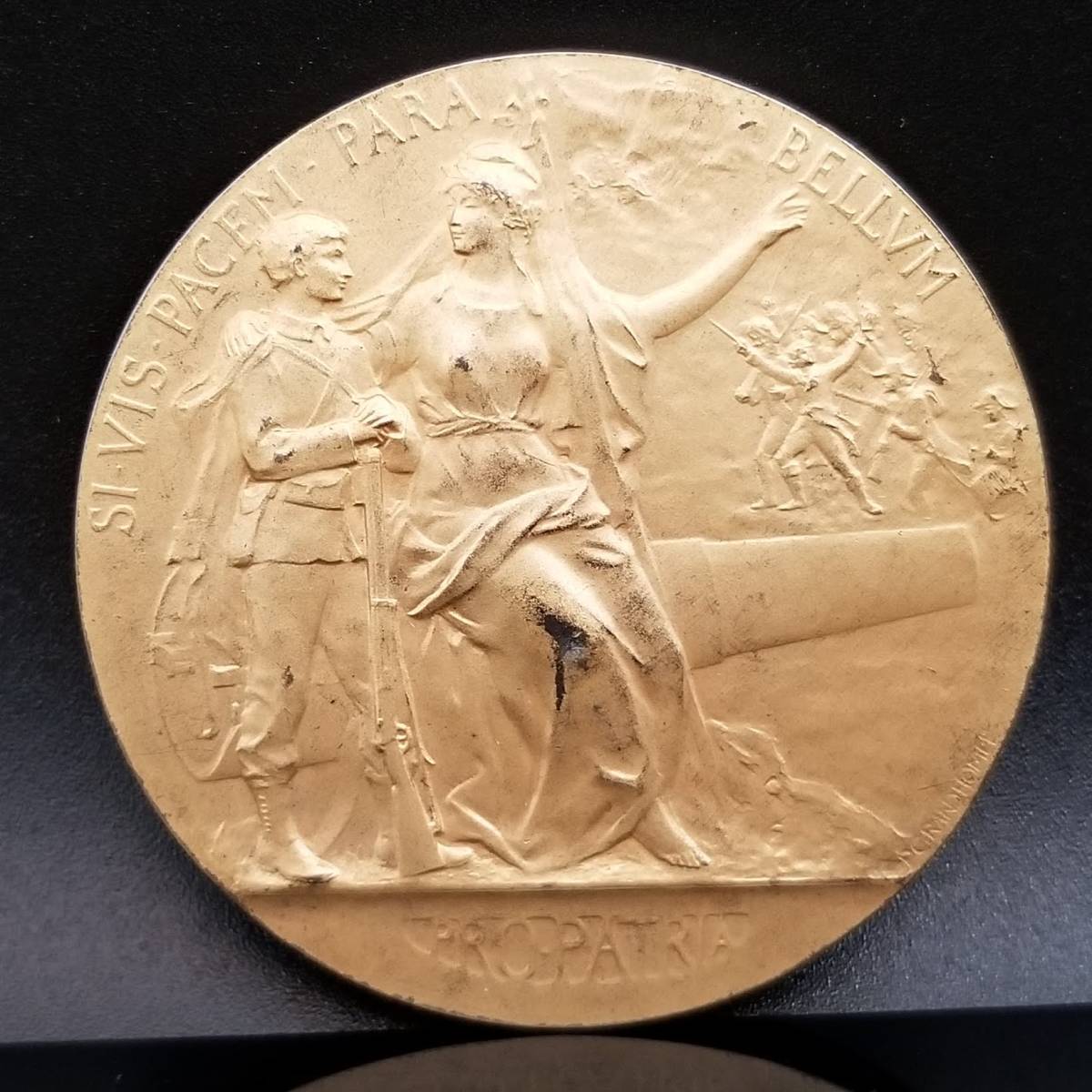 大型シルバーメダル】フランス 獅子 アンティーク 金メッキ メダル