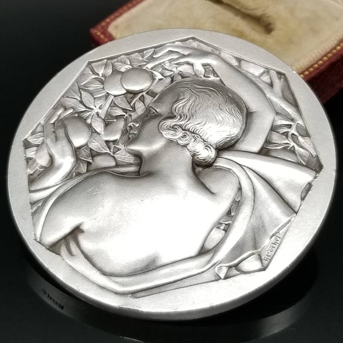 【超大型！】1934年 フランス ブロンズ メダル コイン アールヌーボー アールデコ 銀メッキ 古銭 貨幣 61g 5cm_画像3
