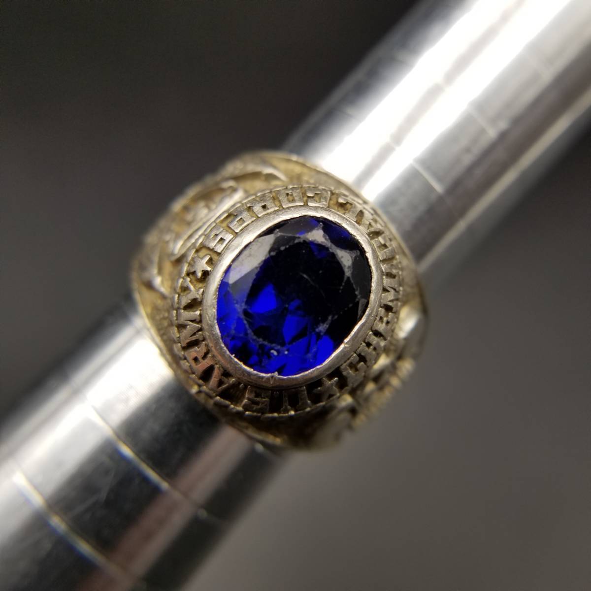 US Army Chemical Corpssig net Vintage 925 silver ring ring blue stone military men's jewelry -ply thickness feeling volume Y13-C