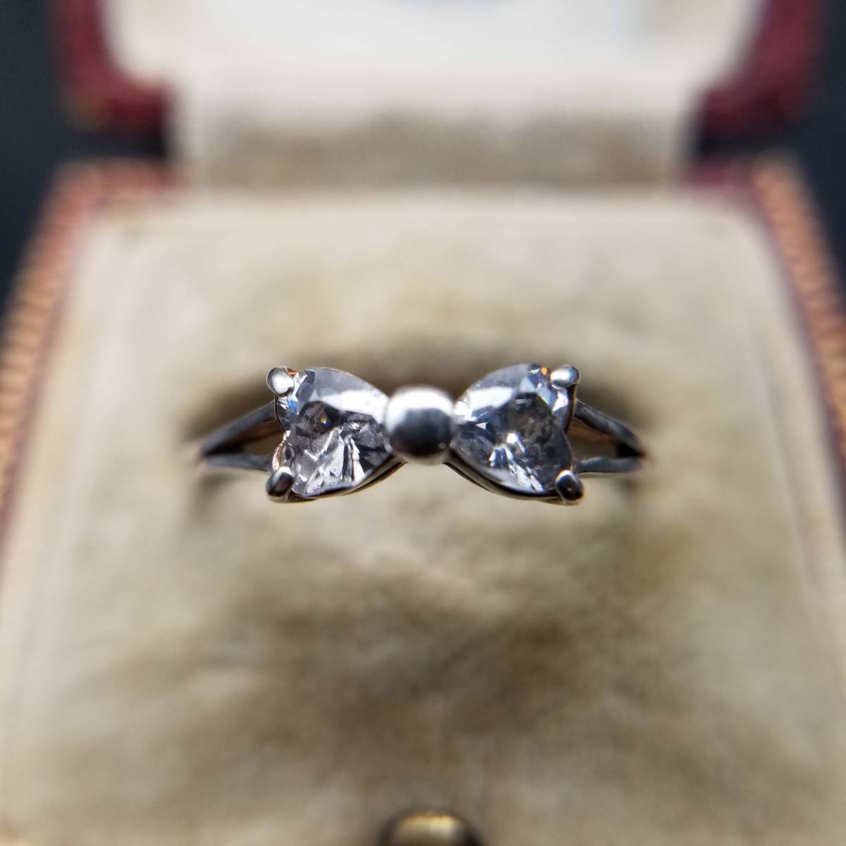  Vintage 925 silver Cubic Zirconia ribbon ring silver Showa Retro ring design ⑩ Y11