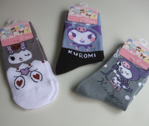  Sanrio KUROMI black mi character socks * socks 3 pairs set 15.~20. unused goods na excepting made 