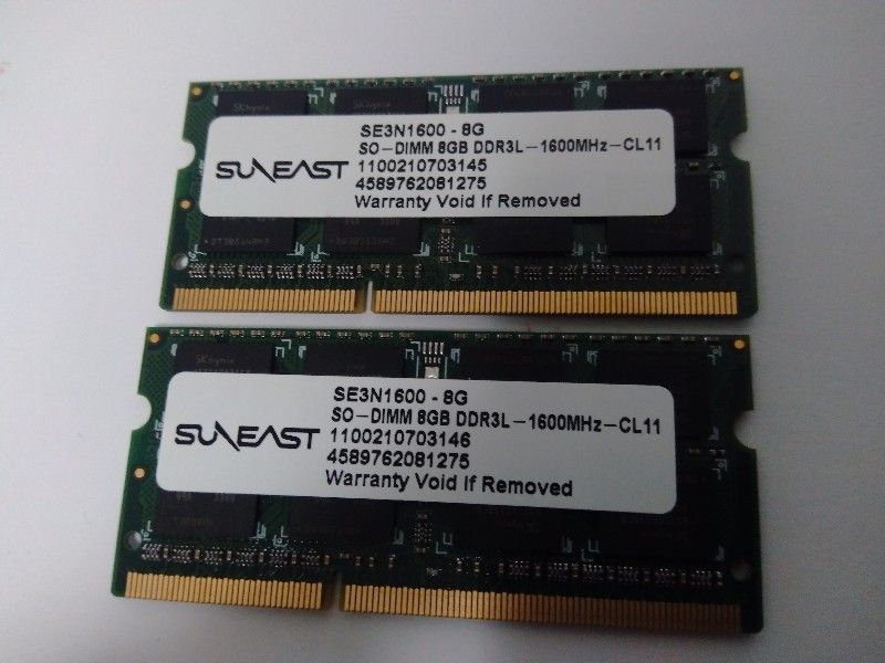 1.35／合計16GB（8GB×2枚)　PC3L-12800S　SunEast　SK hynixチップ　シリアル連番　≪16旭①c