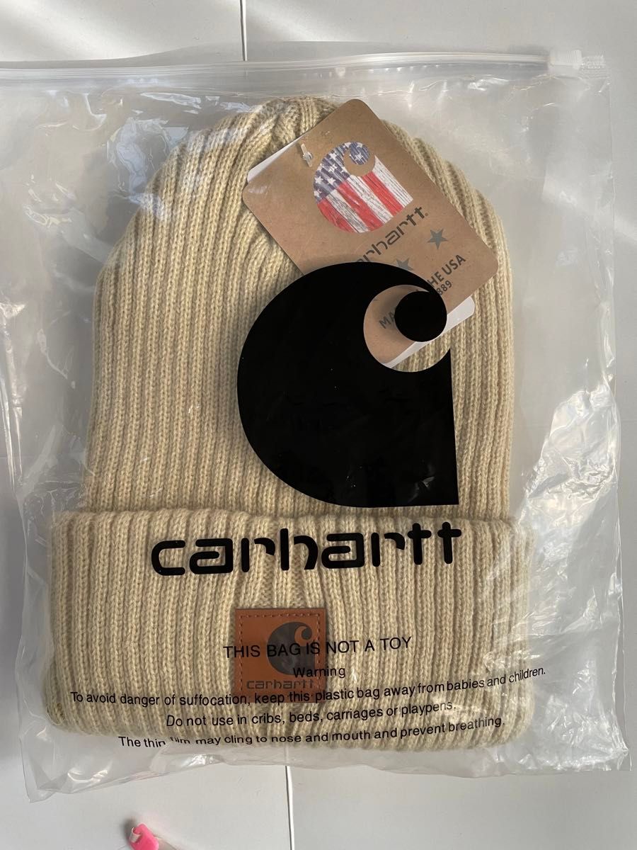 carhartt カーハート ニットキャップ ニット帽 レーザーロゴ ベージュ