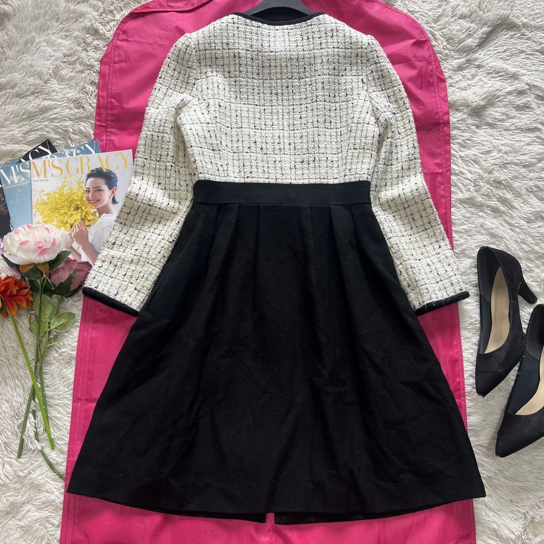 美品】M'S GRACY コートワンピース ツイード 38 ホワイト 美品】M'S GRACY コートワンピース ツイード 38 ホワイト