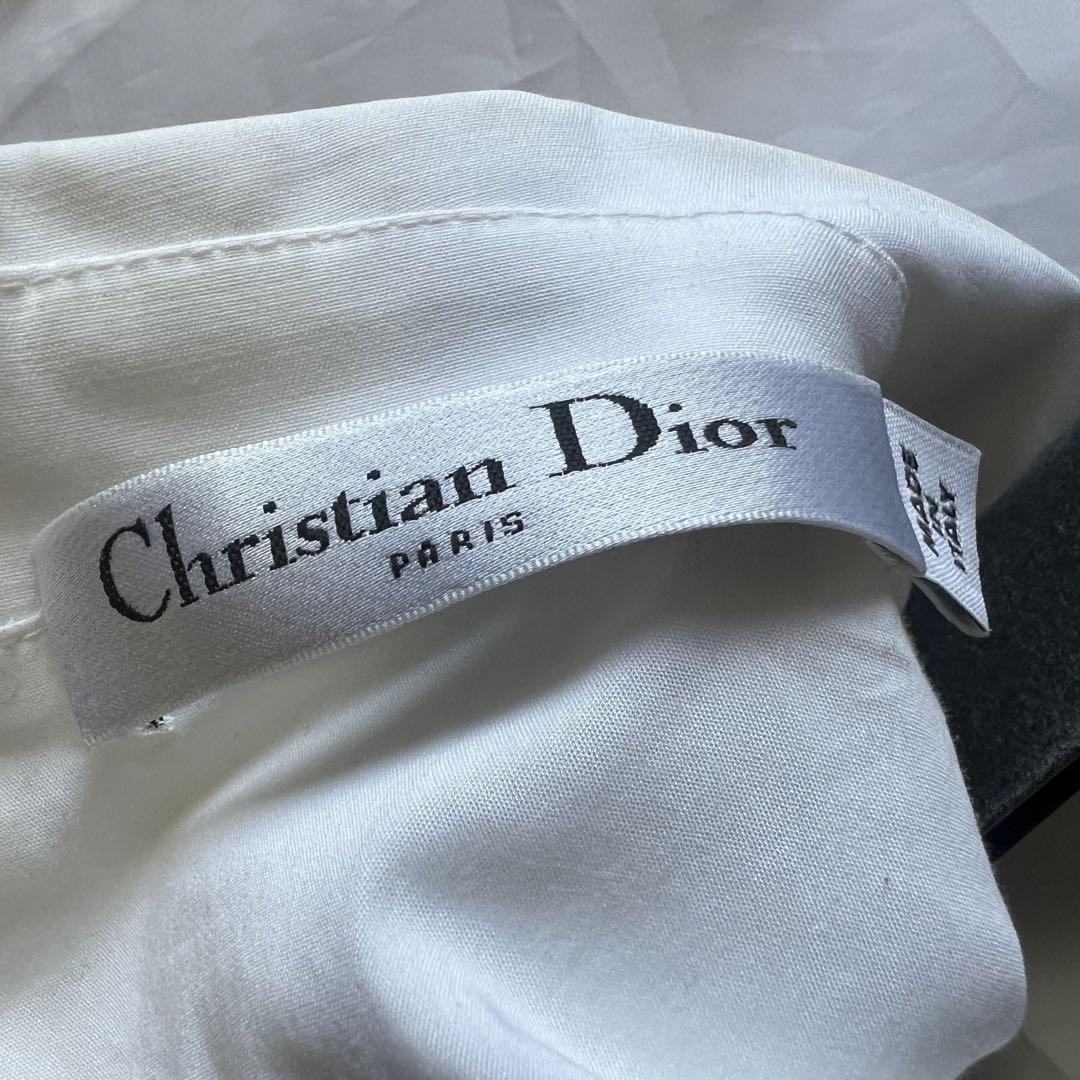 【良品】Christian Dior パフスリーブワンピース フレア ホワイト クリスチャンディオール 白 青 ブルー 襟_画像7