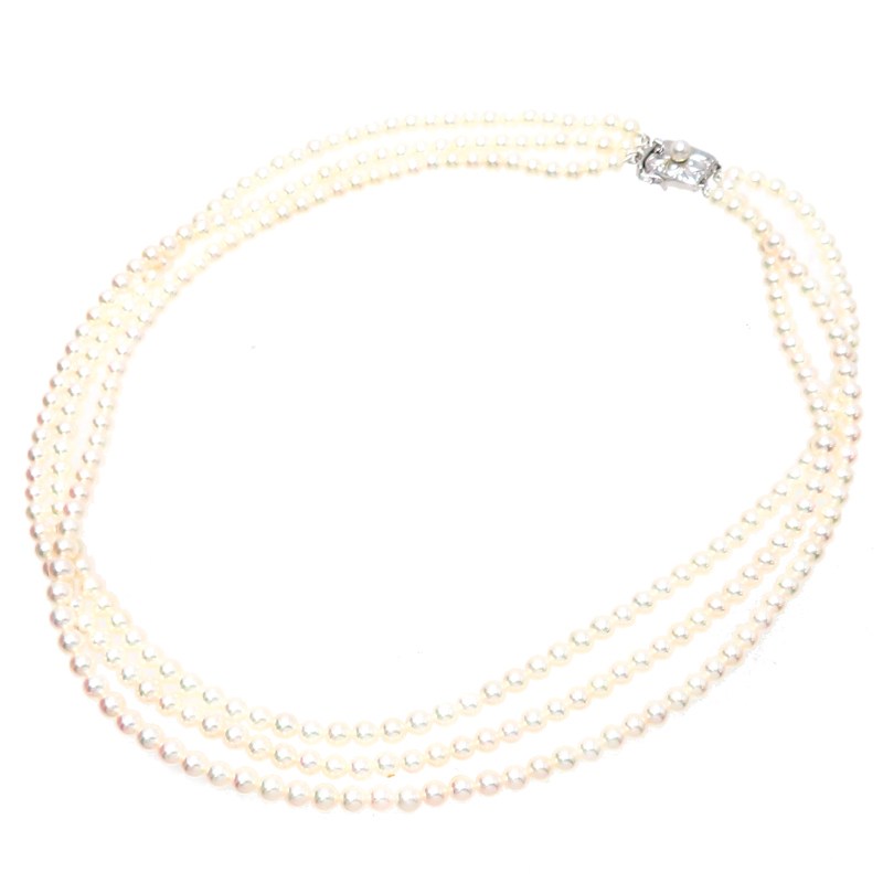 ［銀座店］MIKIMOTO ミキモト SV 4～5.5mm ベビーパール 3連 ネックレス シルバー レディース DH78788_画像3