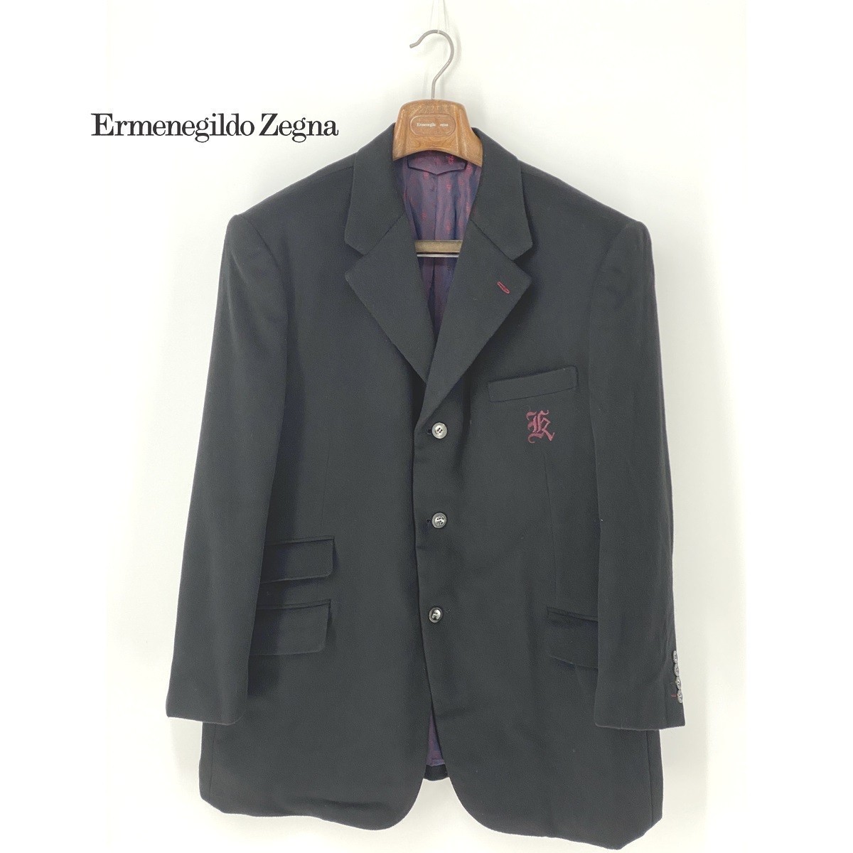 A8095/極美品 秋冬 Ermenegildo Zegna エルメネジルドゼニア TROFEO ウール カシミヤ テーラード シングル3Bジャケット BB8程 黒/メンズ_画像1