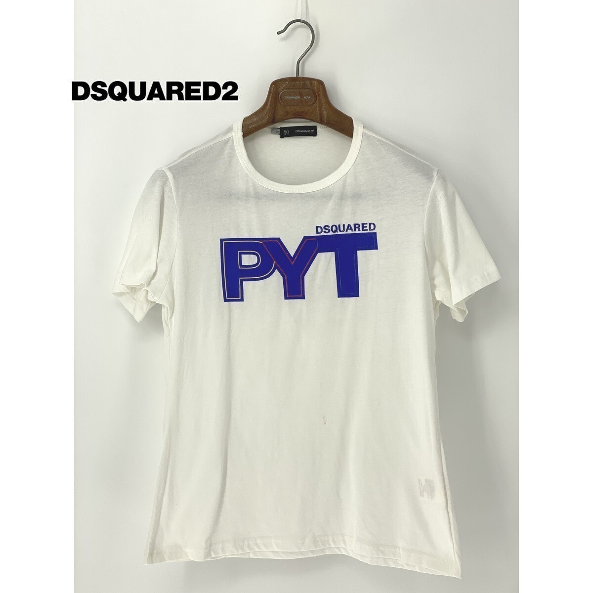 A8744/美品 春夏 DSQUARED2 ディースクエアード コットン 半袖 デカプリント Tシャツ カットソー 50 L程 白 イタリア製 メンズ ここのえ