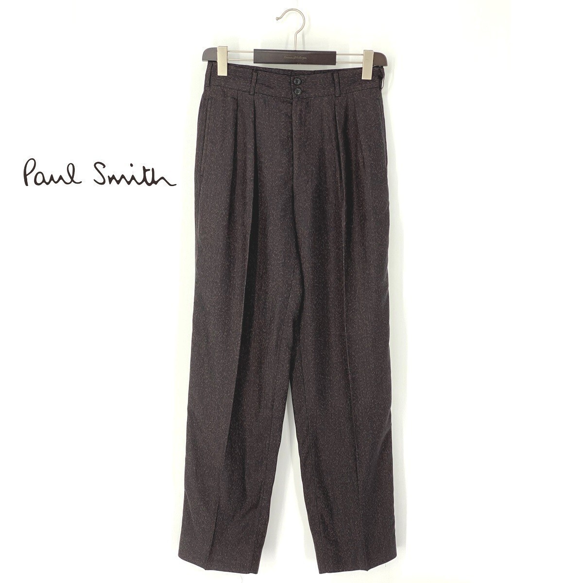 A7228/極美品 春夏 PAUL SMITH ポールスミス テンセル ストライプ テーパード スラックス パンツ トラウザーズ31 M程 赤茶/メンズ スーツ用