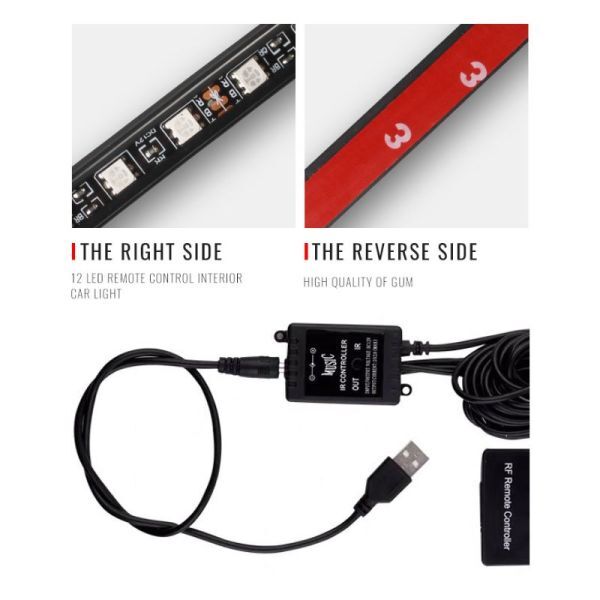 LEDテープライト 車 12V 車用 USB 車内 イルミネーション フットライト 装飾 リモコン 操作 ドレスアップ RGB ルームライト フロアライト_画像6