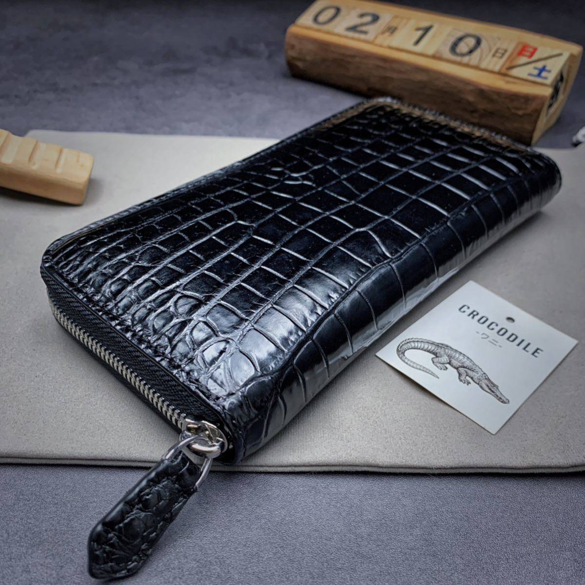 standard [ center one sheets leather ] crocodile wani leather long wallet round fastener genuine article guarantee . leather use change purse . equipped . leather business purse the truth thing photograph 