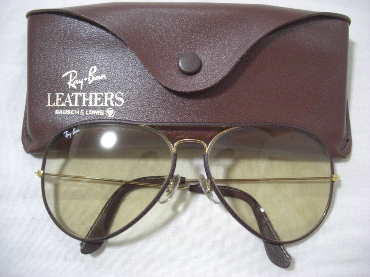 美品 RAY BAN レイバン BAUSCH ＆ LOMB B&L ボシュロム レザー ティアドロップ サングラス 茶 (J-2-2)の画像1