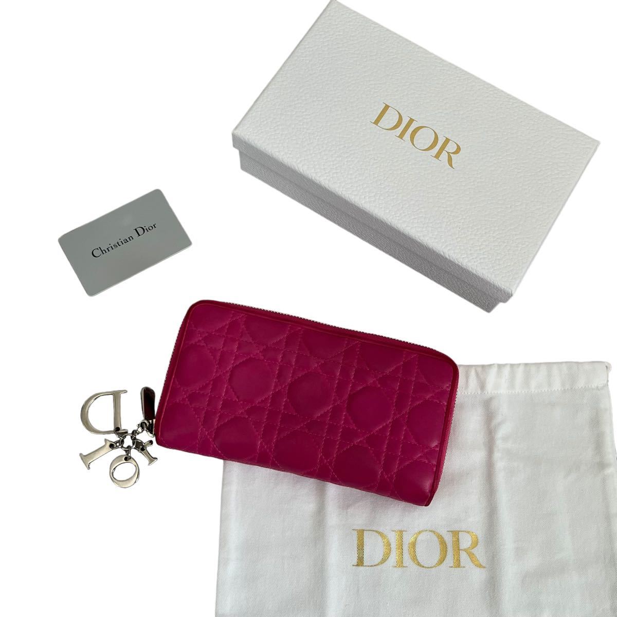 早い者勝ち Christian Dior レディディオール カナージュ 長財布 ピンク ラウンドファスナー レザー_画像1
