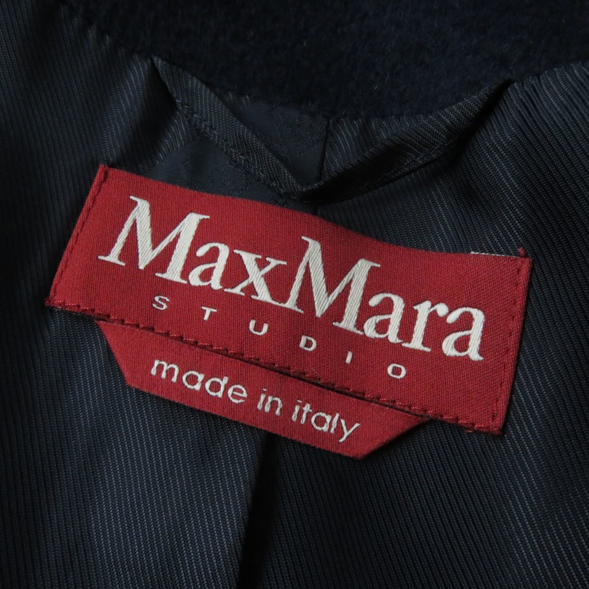 極美品★正規品 MaxMara STUDIO マックスマーラ スタジオ ピュアウール100％ ノーカラー ロングコート レディース ネイビー 40 イタリア製_画像7