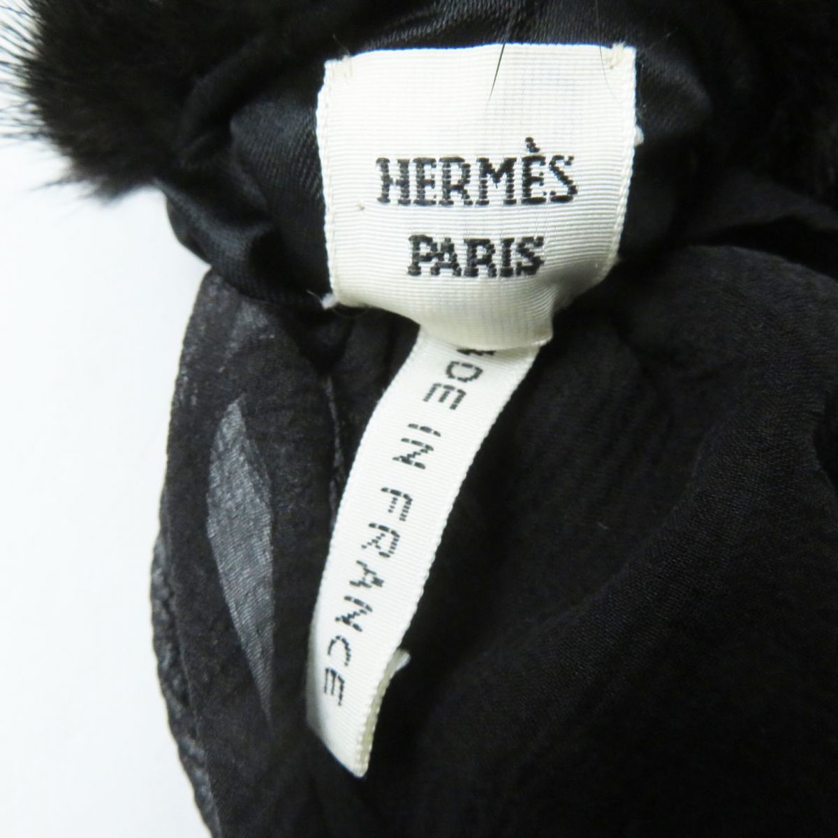 極美品◎正規品 フランス製 HERMES エルメス レディース ミンクファー×シルク100％ シフォン使いマフラー ブラック_画像6