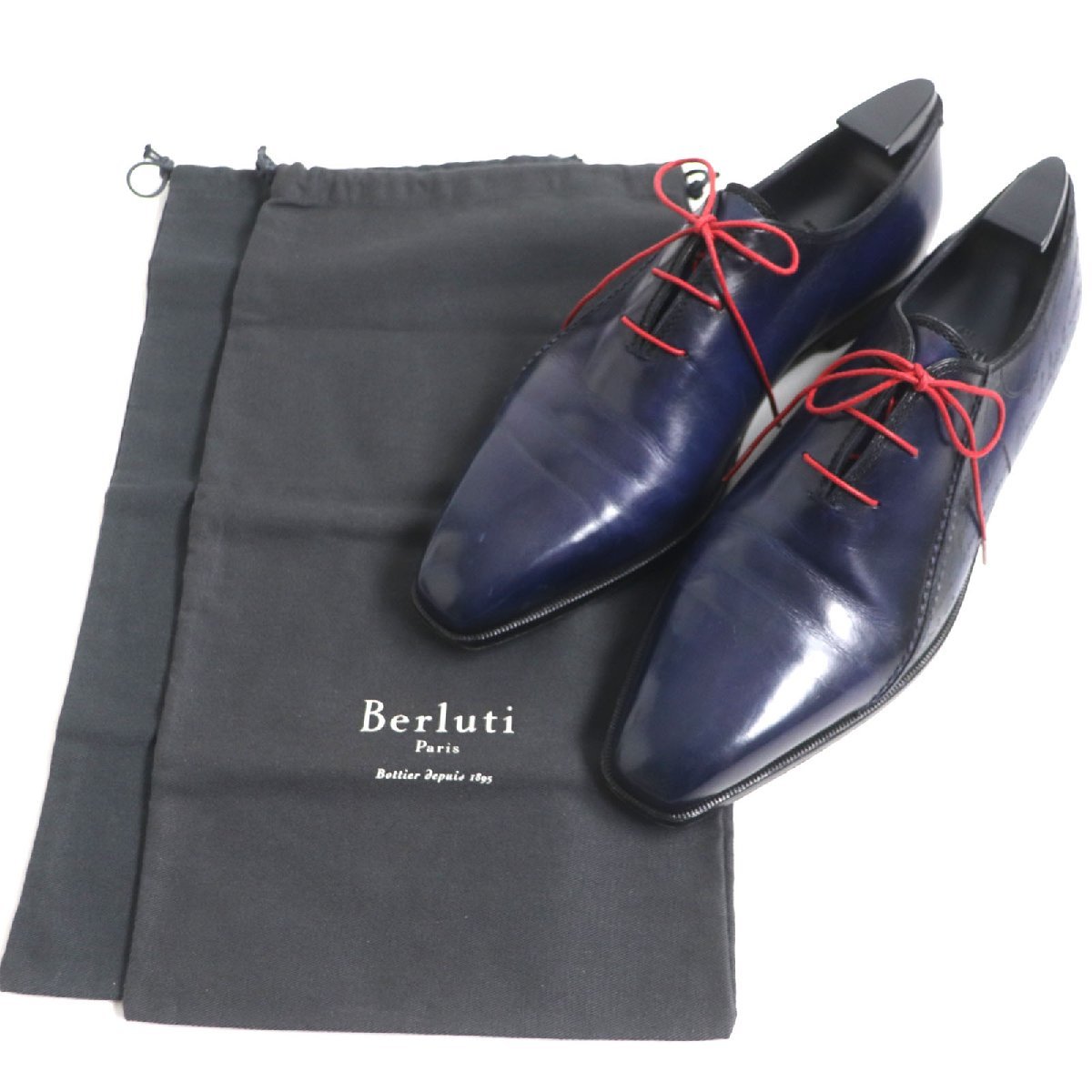 美品 Berluti ベルルッティ 2019年製 デムジュール カリグラフィ レザーシューズ ブルー 9.5 保存袋付き イタリア製 メンズ_画像2