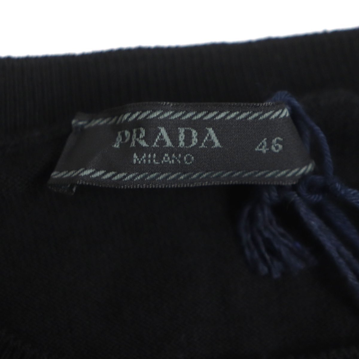  не использовался товар PRADA Prada 2020 год производства DNA641 хлопок вырез лодочкой простой * свитер вязаный черный 46 стандартный товар мужской 