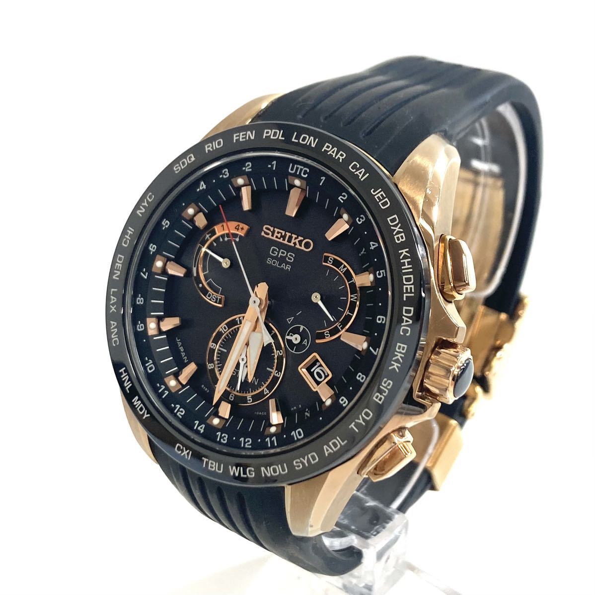 SH★ SEIKO ASTRON セイコー アストロン 8X53-0AC0-2 SBXB055 電波ソーラー GPS 稼働品 ブラック ゴールド 箱・保証書・冊子類付き 中古_画像2