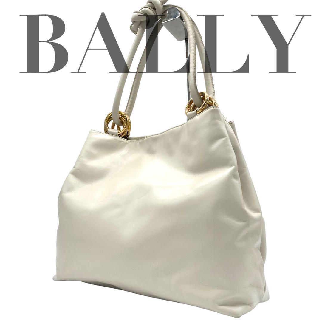 バリー BALLY ハンドバッグ ホワイト 金具 オールレザー