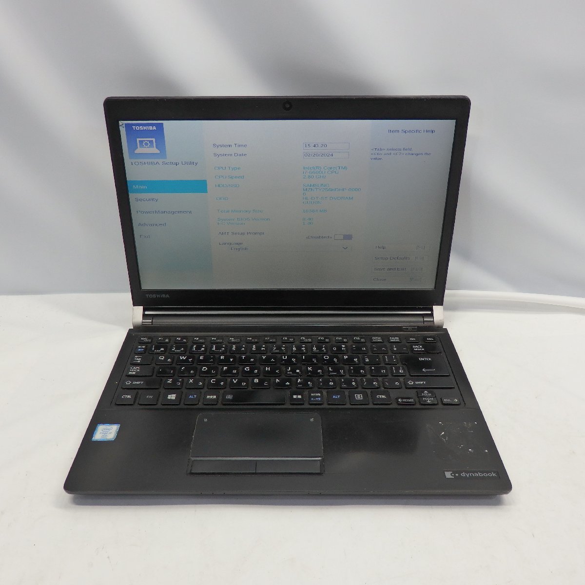 【ジャンク】TOSHIBA DynaBook R73/U Core i7-6600U 2.6GHz/16GB/SSD256GB/DVDマルチ/13インチ/OS無【栃木出荷】_画像3