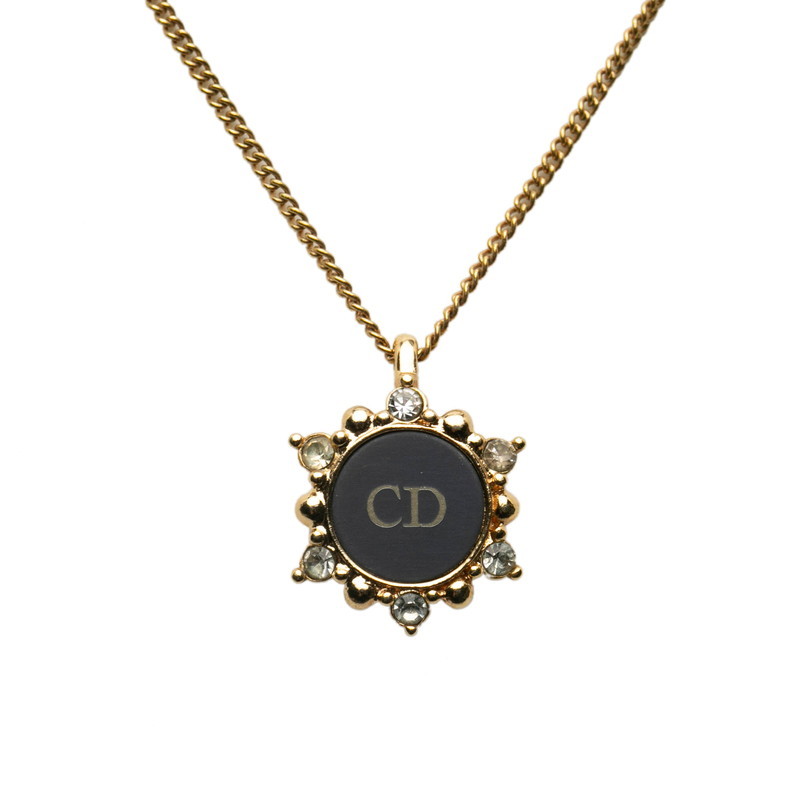 ディオール CDロゴ ラインストーン ネックレス ゴールド メッキ レディース Dior 【中古】_画像1