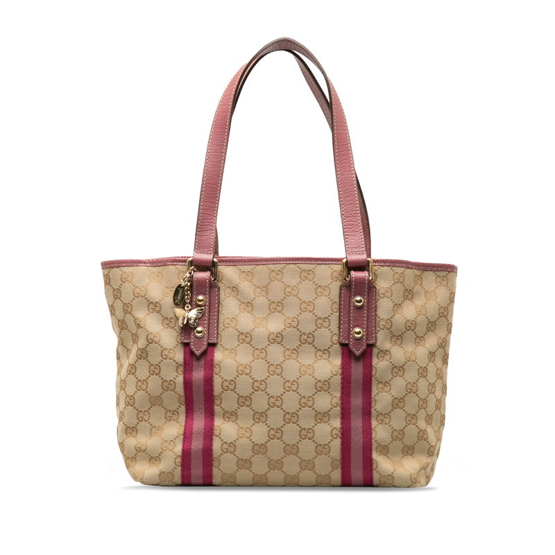 グッチ GGキャンバス トートバッグ 137396 ベージュ ピンク キャンバス レザー レディース GUCCI 【中古】