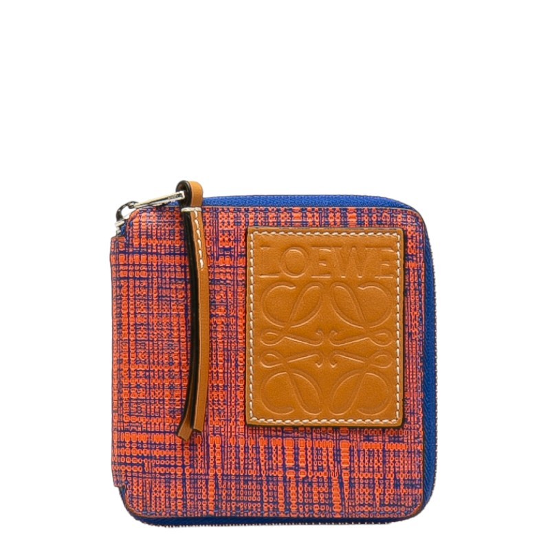 ロエベ アナグラム 二つ折り財布 コンパクトウォレット オレンジ ブルー レザー レディース LOEWE 【中古】_画像1