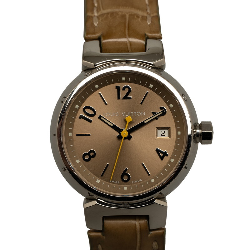  Louis Vuitton язык b-ru Date наручные часы Q1212 кварц b long s циферблат нержавеющая сталь кожа женский LOUIS VUITTON [ б/у ]