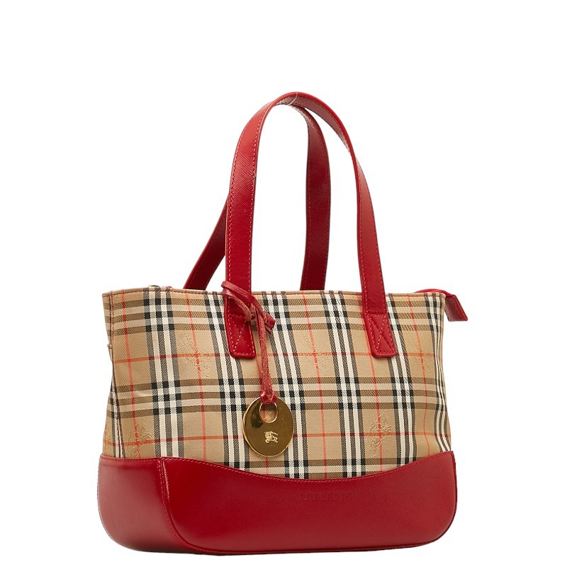 バーバリー ノバチェック シャドーホース ハンドバッグ ベージュ マルチカラー キャンバス レザー レディース BURBERRY 【中古】_画像2