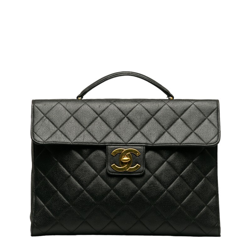 シャネル マトラッセ ココマーク ハンドバッグ ブリーフケース ブラック キャビアスキン レディース CHANEL 【中古】_画像1