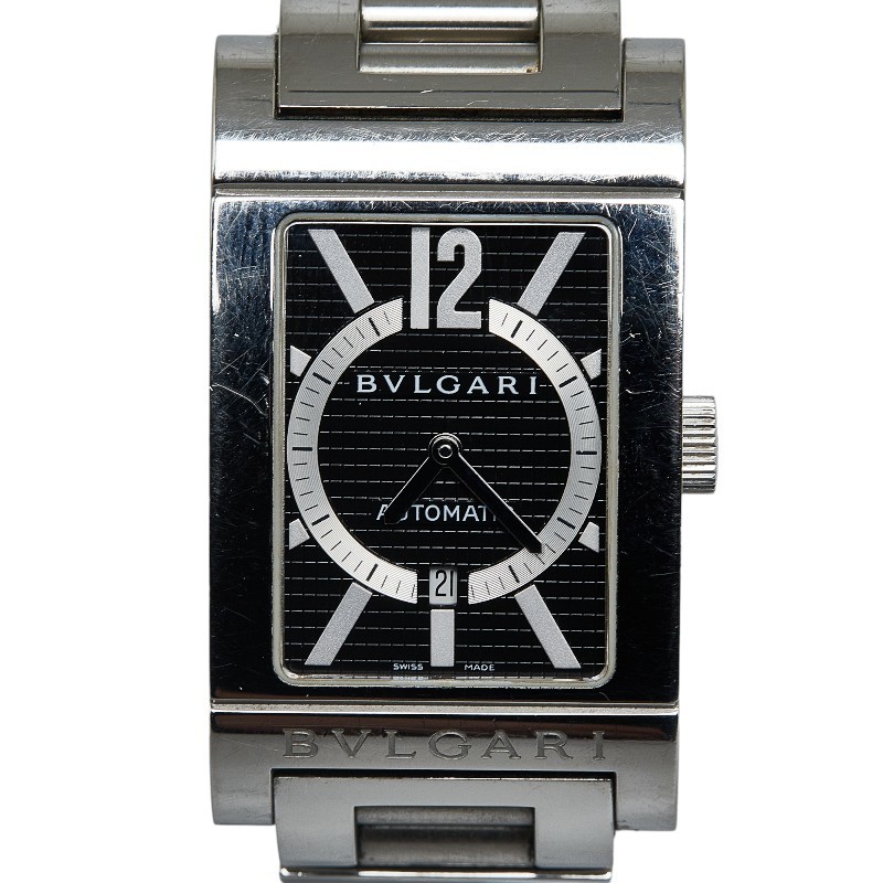 ブルガリ レッタンゴロ 腕時計 RT45S 自動巻き ブラック文字盤 ステンレススチール メンズ BVLGARI 【中古】_画像1