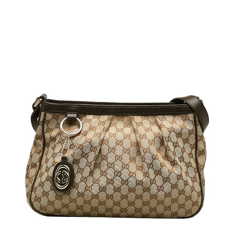 グッチ GGキャンバス スーキー 斜め掛け ショルダーバッグ 296834 ベージュ ブラウン キャンバス レザー レディース GUCCI 【中古】