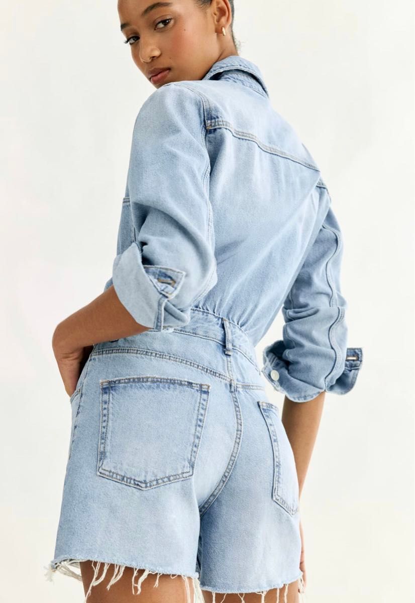 レディース ジャンプスーツデニムショートパンツカジュアルc2242 新品ZARA デニムジャンプスーツ 長袖/ショートパンツ|Yahoo