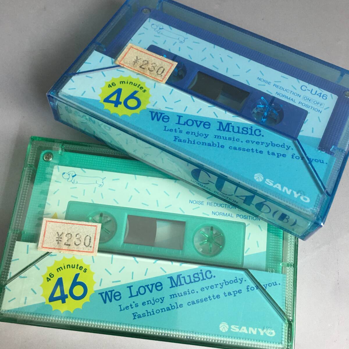 KI27/91　未開封 SANYO カセットテープ C-U46 2色 2本 セット サンヨー ブルー グリーン 46分 ノーマルテープ レトロ ポップ カセット_画像1