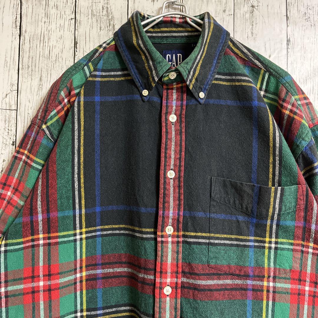 90's OLD GAP オールドギャップ ヘビーネルシャツ ヘビネル XL タータンチェック US古着 アメカジ 90年代ヴィンテージ HTK3167